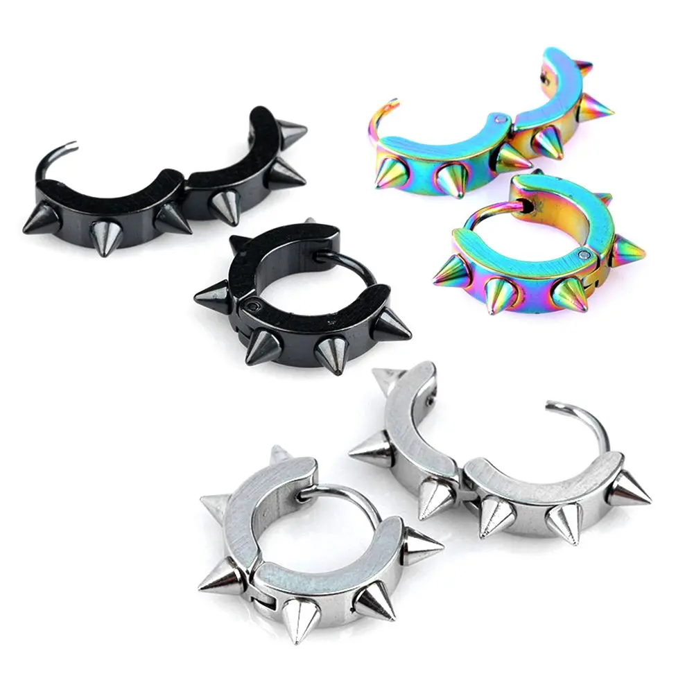 3 Pairs Men Women Jewelry Stainless Steel Hoop Spike Punk Earring Ear Stud Earring Huggie Piercing Spike Rivet Cone Earrings