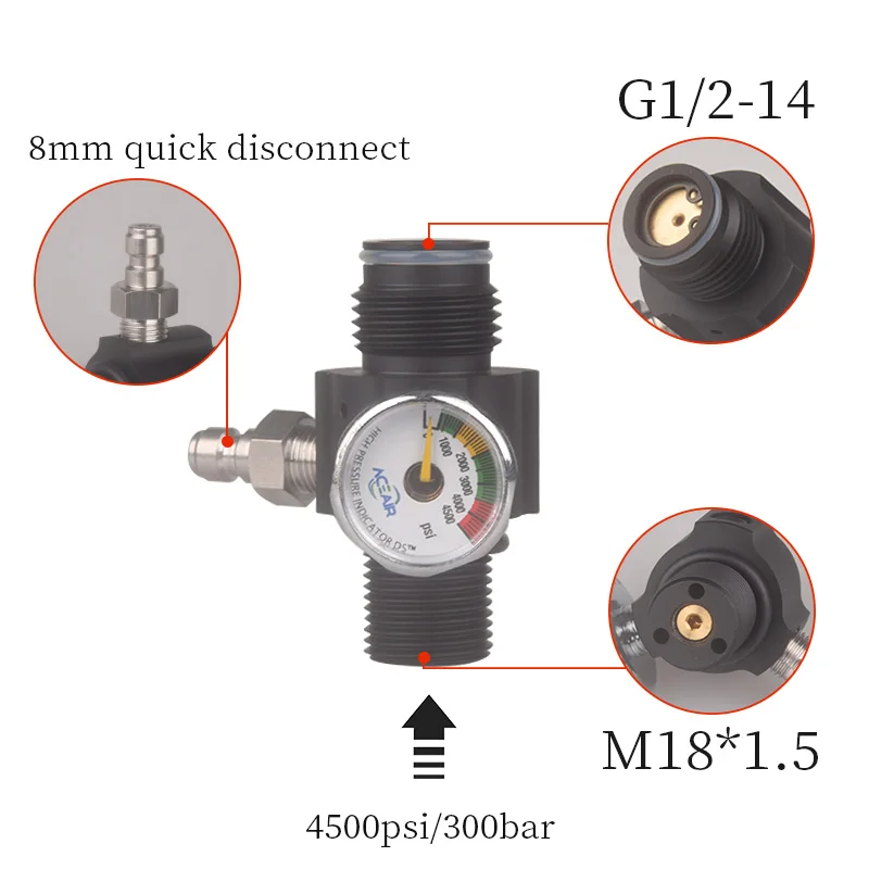 HPA Scuba Air Tank Output 0 To 2500PSI Pressure Regulator Station CO2 Soda Water Adjustable Regulating For Diving Aquarium