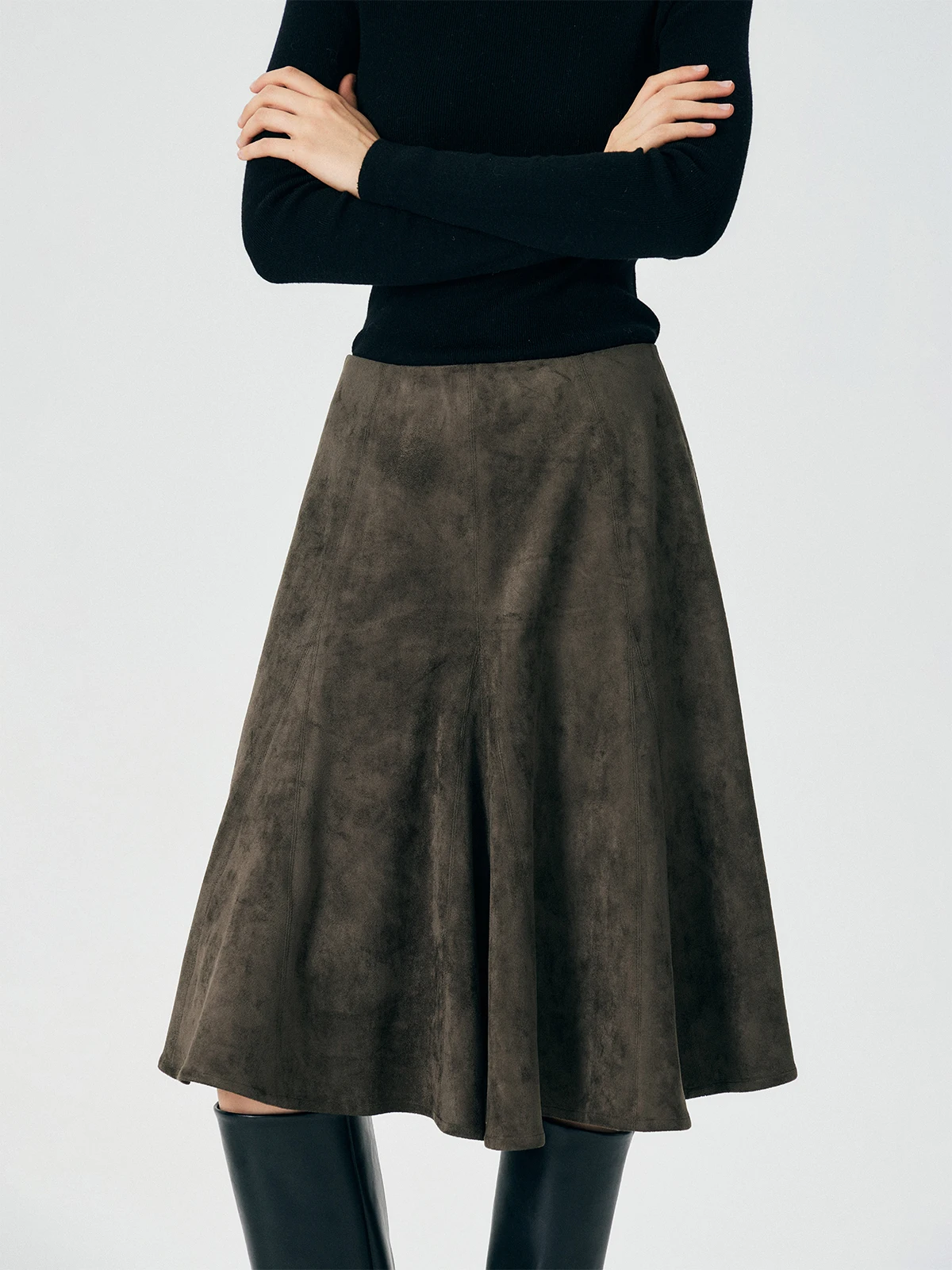 

Юбка миди с высокой талией из искусственной замши в ретро-стиле, женская, осенне-зимняя, новая модель, для повседневной носки, из полиэфирного волокна