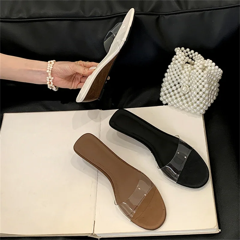 Eilyken 2026 New Summer PVC Transparent Wedges Open Toe Women Slippers Low Heels Banquet Dress Beach Female Shoes view 5