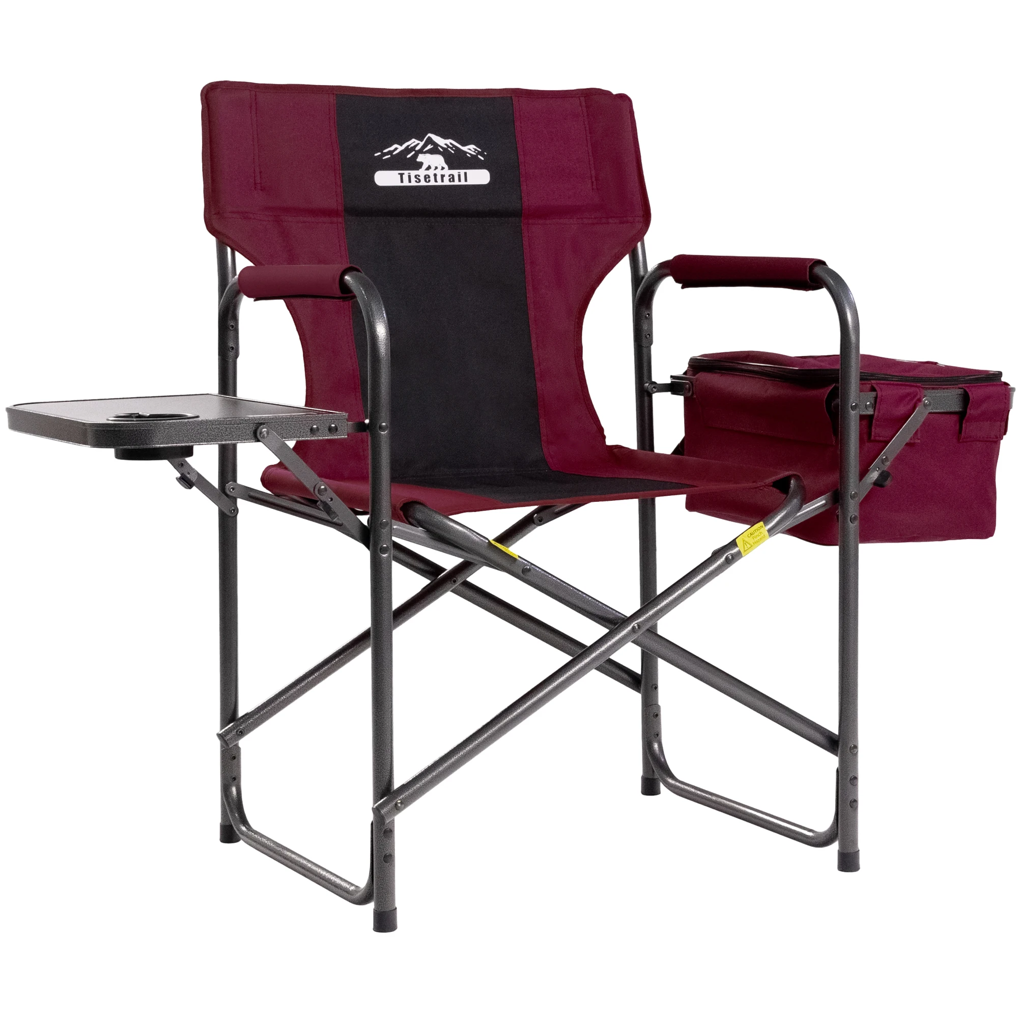 Tisetrail Director Camping Chair with Cooler Bag Camping Directors Chair with Foldable Side Tray Outdoor Lawn Chair Red&Black