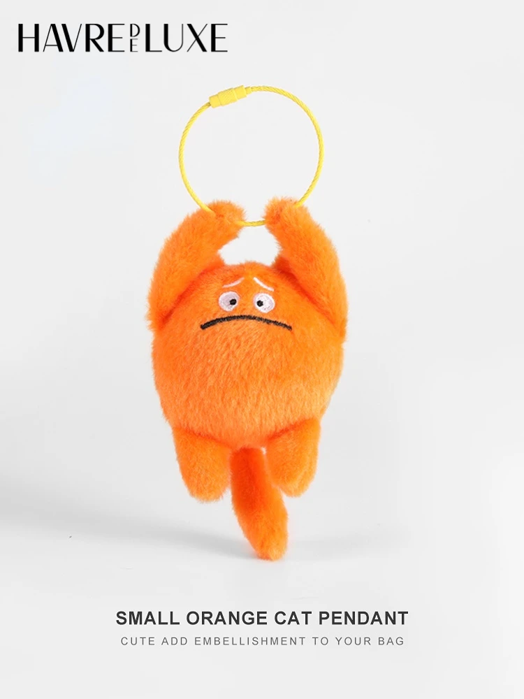 Social Fear Small Orange Cat Bag Pendant Funny Couple Doll Backpack Ornaments Cute Car Key Chain