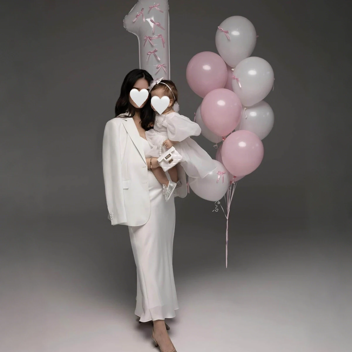 22pcs White Digital Balloon Set 40 inch Digital Balloon with DIY Bow for Children's Birthday Party Shower Anniversary Decoration