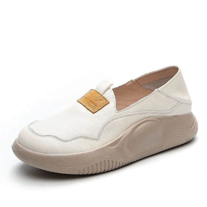 

DRKANOL Women Flat Platform Shoes Summer Hollow Breathable Slip Sn Loafers Shallow Genuine Cow Leather Lightweight Casual Shoes