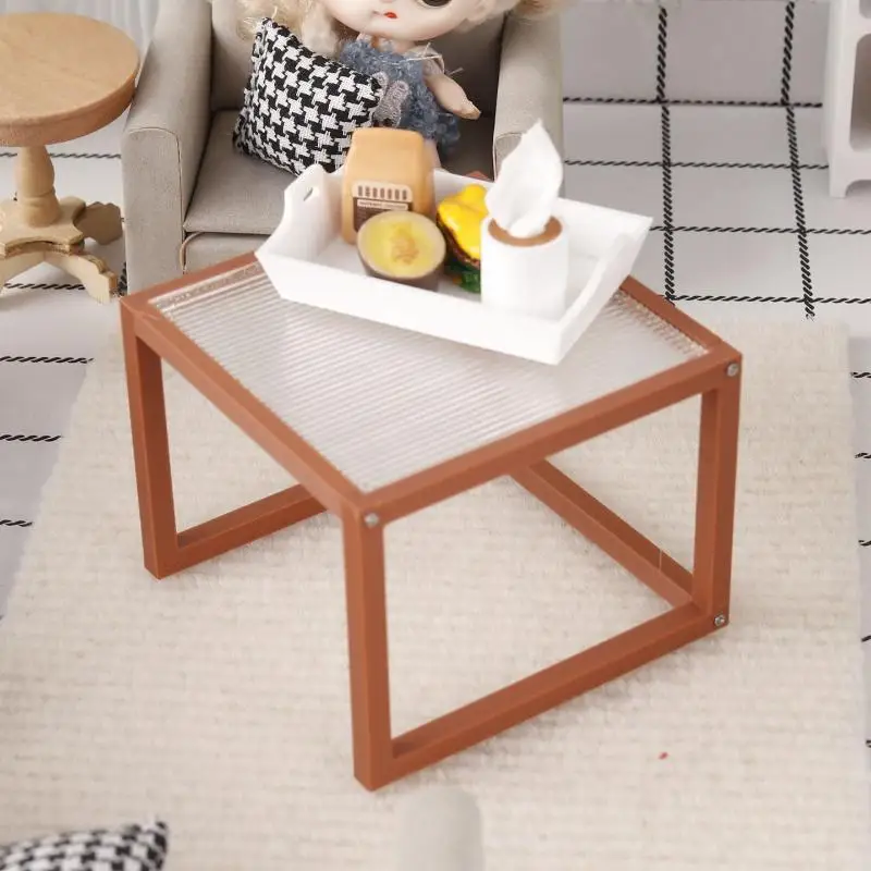 【M】1Pcs 1/12 Acrylic Striped Miniature Tea Table for Dollhouse Home Coffee Table Furniture Decor Toy Micro Scene Construction