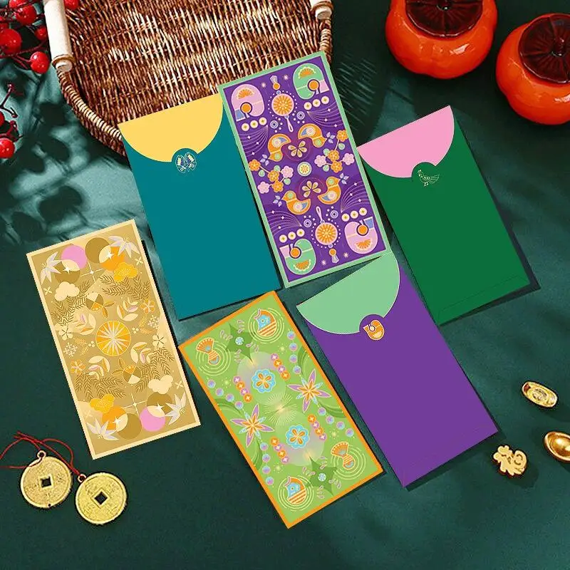 

6pcs Cartoon Eid Mubarak Envelopes Elegant Pattern Paper New Year Red Envelopes HongBao Bless Words Ramadan Envelopes