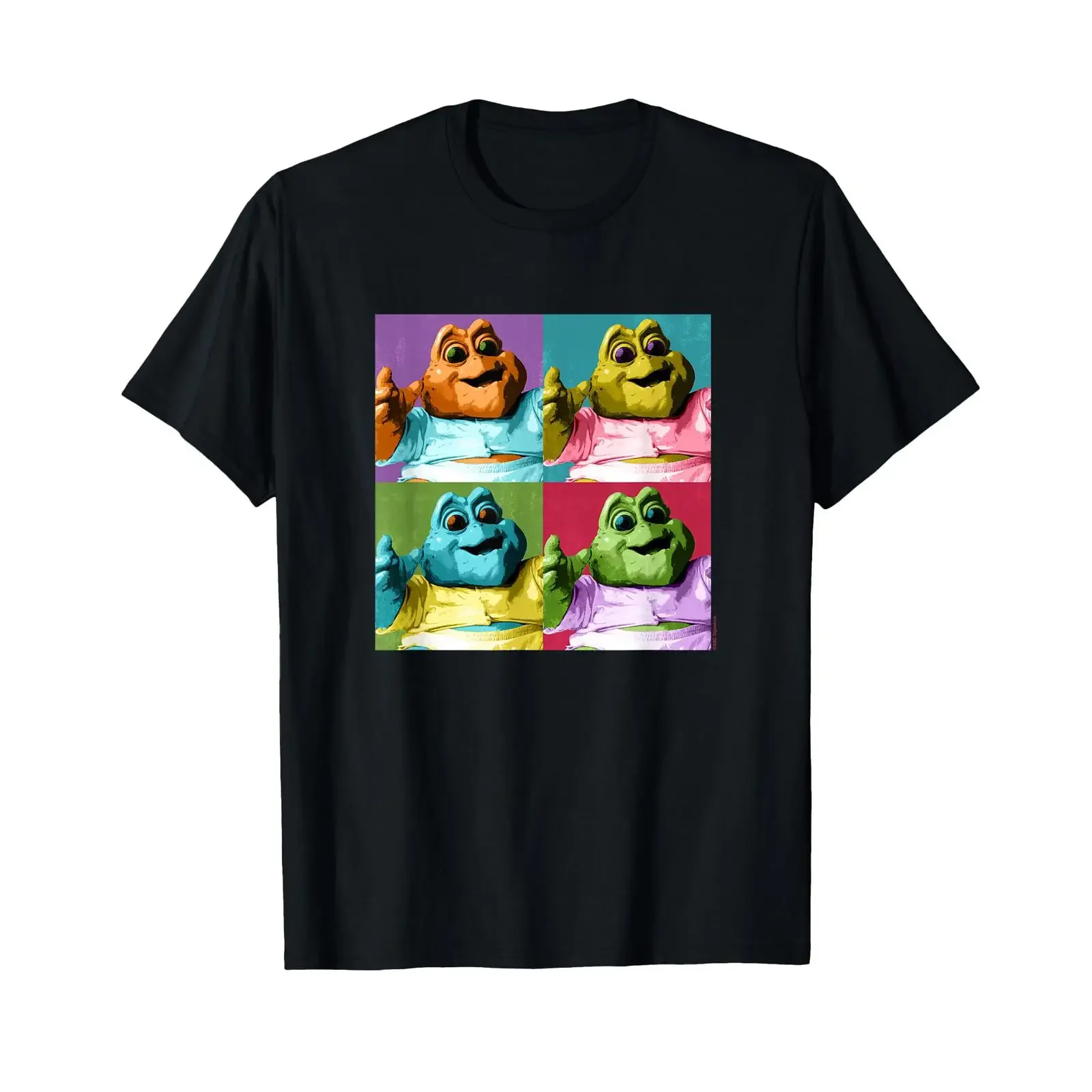 Dinosaurs Baby Sinclair Colourful Vintage Big Chest Panels T Shirt black vintage Washed streetwear Unisex Breathable