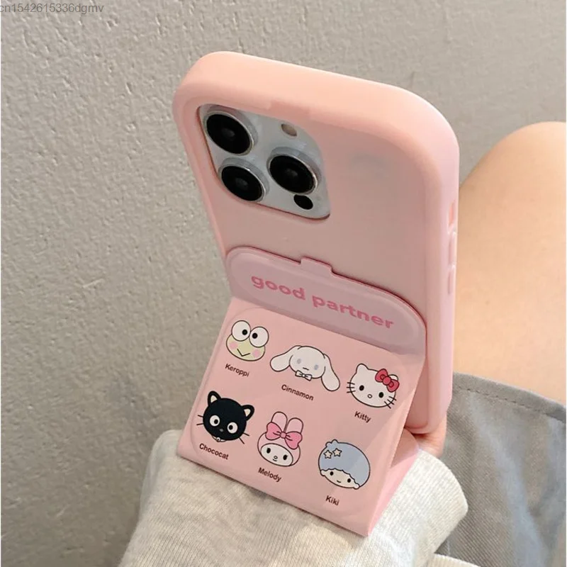 Pink Sanrio Cartoon Magnetic Folding Stand Phone Cover For IPhone 13 14 15 Pro Max Case Kawaii 2000s Aestnetic For Iphone Case