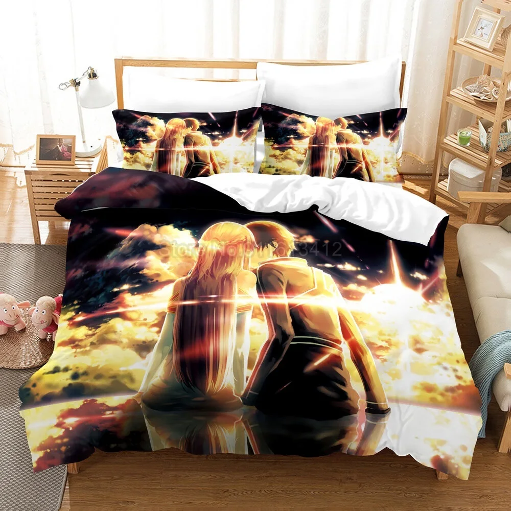 Anime SAO Bedding Set Sword Art Online Duvet Cover Sets Comforter Cover Twin Queen King Single Size Home Decor Cartoon Kids Gift