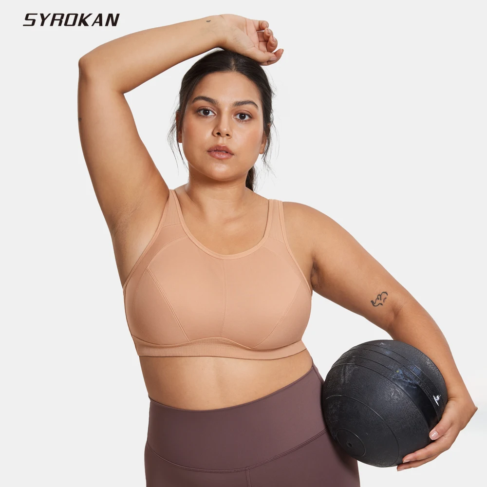 SYROKAN Plus Curve Sports Bras Running Fitness Lady Sportwear Tops Women High Support Full Coverage No Pad Wireless Bras