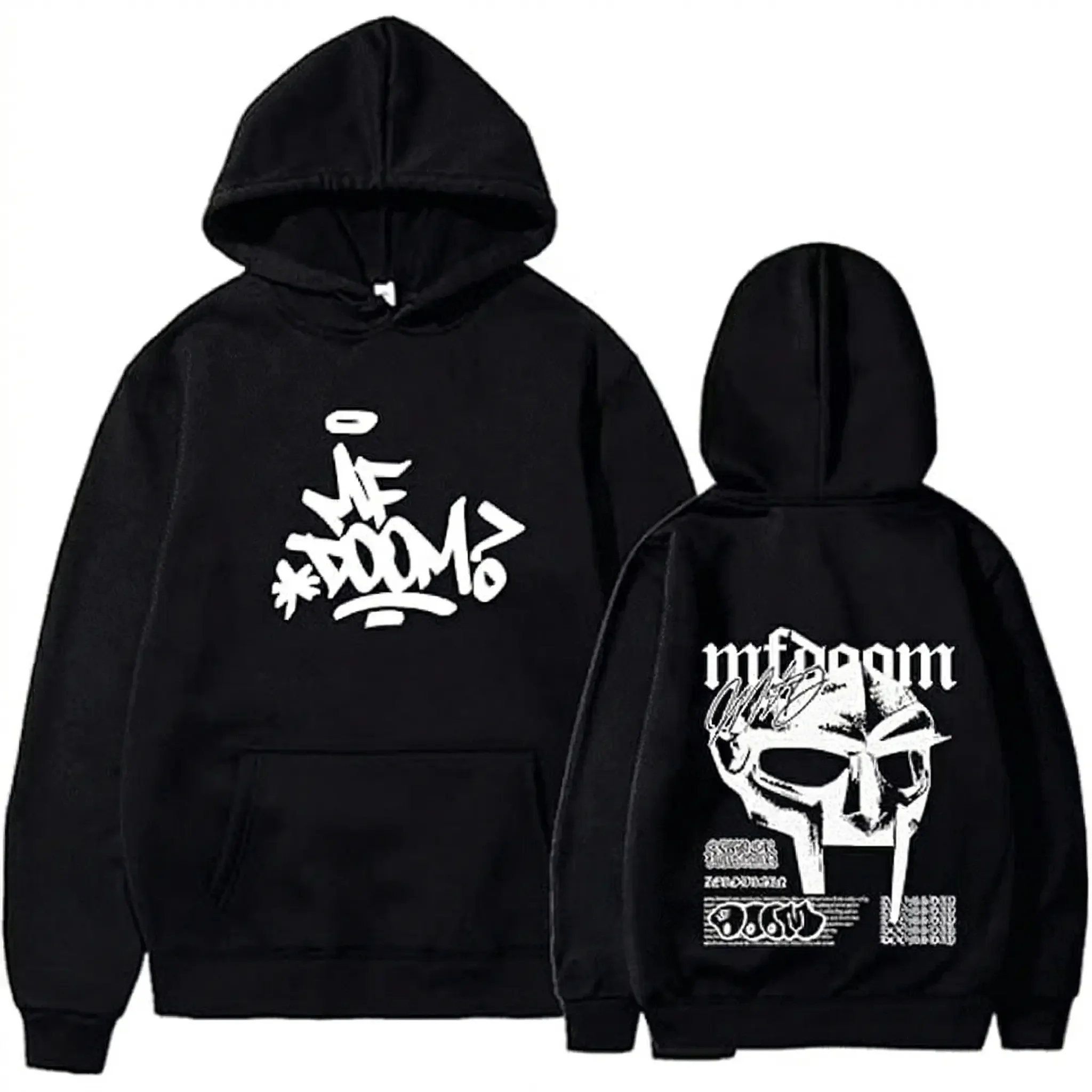 Sudadera con Capucha y Logo MF DOOM RIP - Corte Unisex, Estilo Deportivo Chic, Ropa Deportiva de Exterior, Tejido de Poliéster, Cuello con Capucha, Manga Larga, Suave, Casual, Transpirable, para Todas las Temporadas, Tops de Moda Urbana para Mujer, sohochic