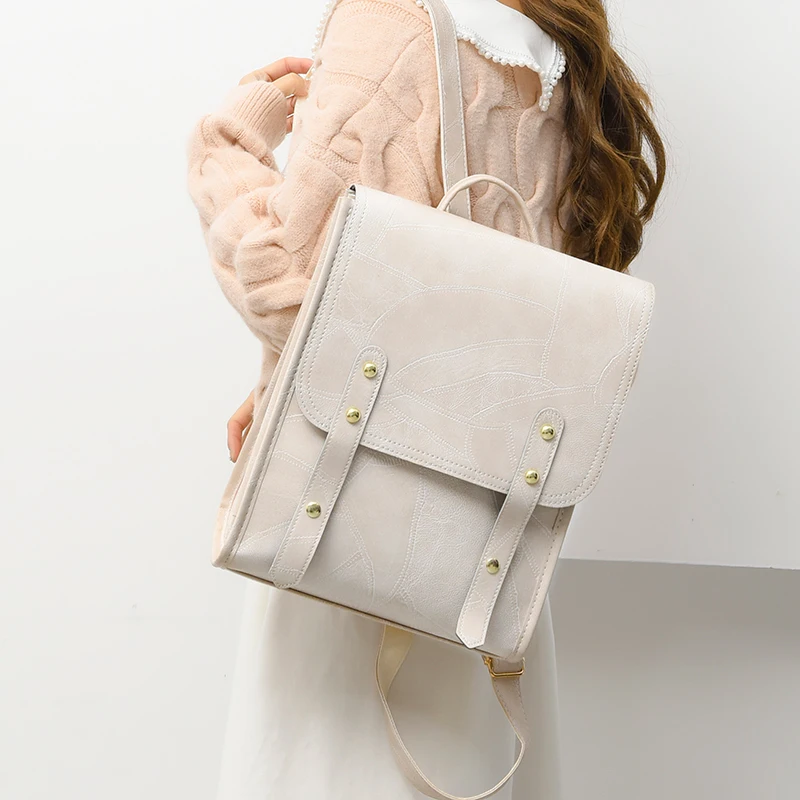 New PU Leather Fashion Lady High Capacity Waterproof College Backpack Trendy Girls Laptop School Bags Cute Girl Travel Book Bag