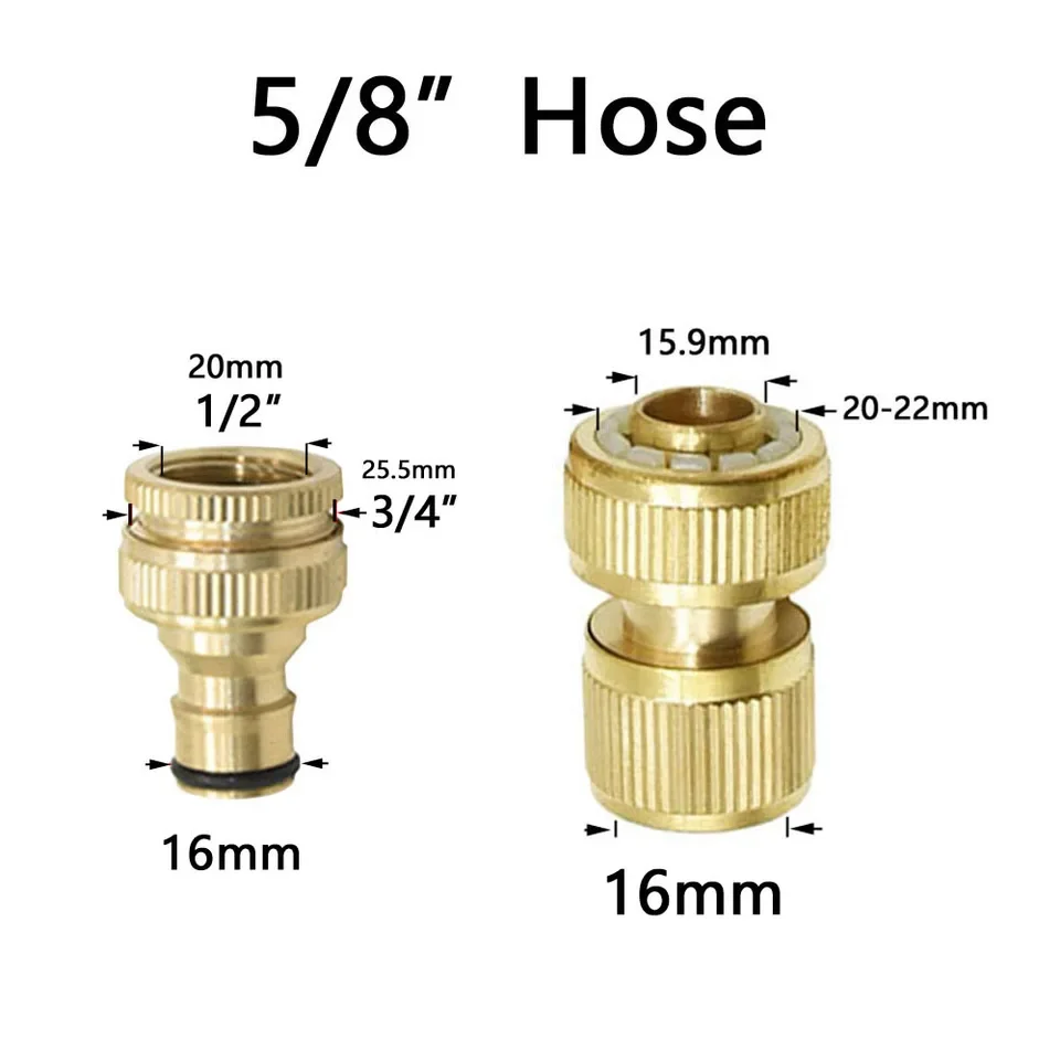 Brass Quick Connect Garden Hose Fitting Set for 1/2 3/8 5/8 3/4 Inch Tubes Compatible with Irrigation Systems and Water Guns Rat