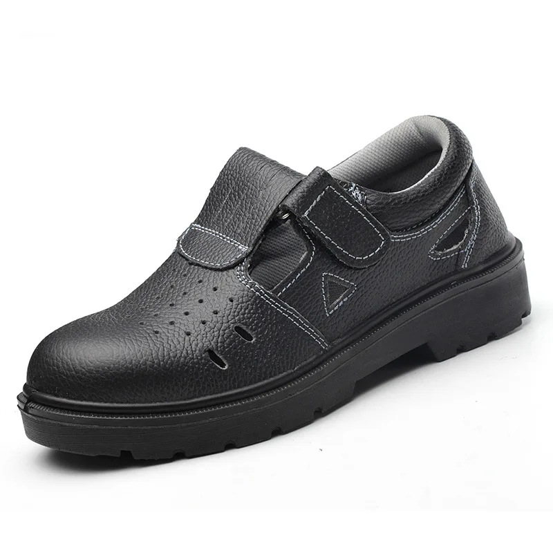 large size men's casual steel toe covers working safety shoes summer breathable worker boots natural leather sandals safe shoe