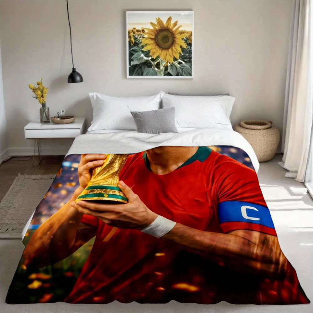 Global Cup Soccer Superstar Cristiano Ronaldo Trendy Sports Art Flannel Blanket – Living Room Decor & Outdoor Warmth Blanket