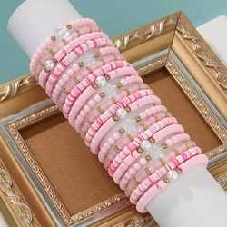 20pcs Bohemian Pink Elastic Beaded Bracelet Set Suitable for Gifts