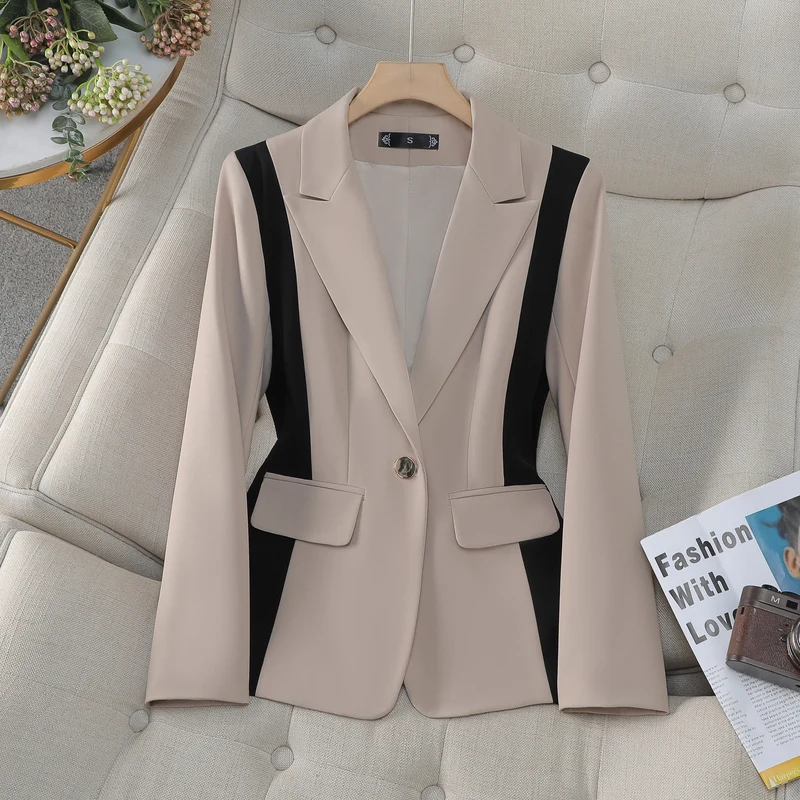 ZJYT Color Block Women Blazers Elegant Formal 2024 New Autumn Korean Fashion Plus Size Jacket Coat Casual Office Lady Outerwear