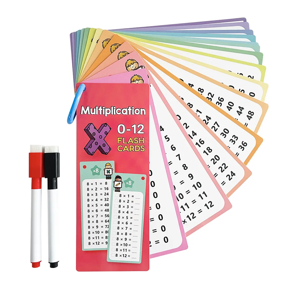 15 Pcs/set Kids Math Multiplication Table Cards 0 To 12 Erasable Writing Practice Cards Early Learning Educational with 2 Pens