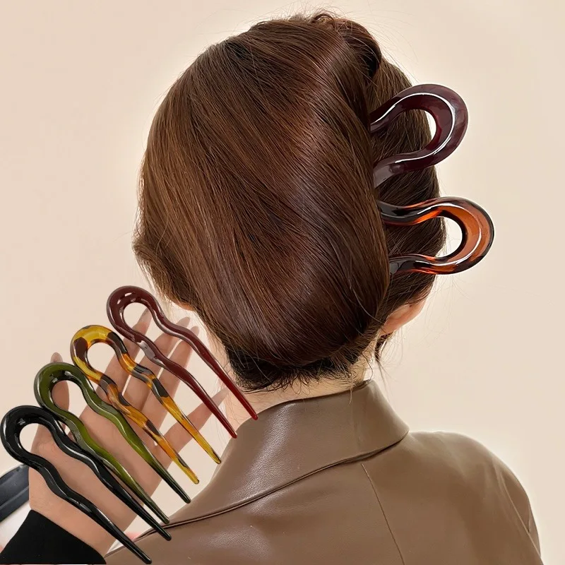 

Новая U-образная волнистая заколка для волос, вилка для волос, модная черепаховая ацетатная акриловая заколка для волос, геометрический дизайн, головные уборы, палочки для волос для женщин