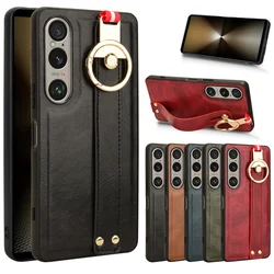 Luxury Wristband Leather Stand Case for Sony Xperia 1 VII 10 VI 5 V IV III With Ring Opener Shell Coque Fundas Capa