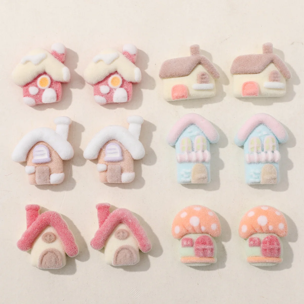 5pcs Cartoon Fariy Mini Flocking House Resin Flatback for DIY Jewelry Making Craft Charms Scrapbooking Embellishments Materials