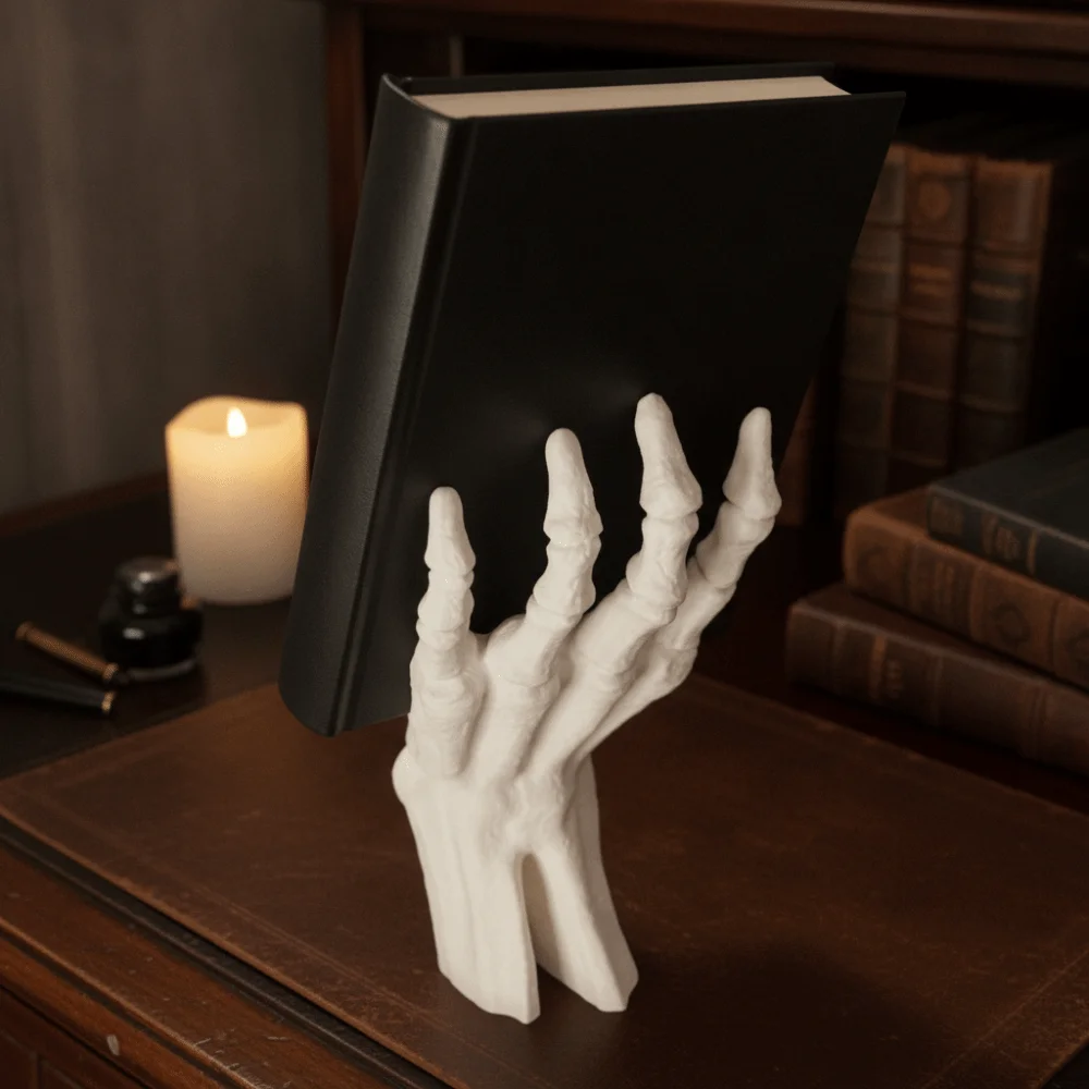 3D Printing Halloween Skeleton Hand Shaped Bookshelf Gothic Style Plastic Ghost Hand Book Stand Realistic Book Display Rack