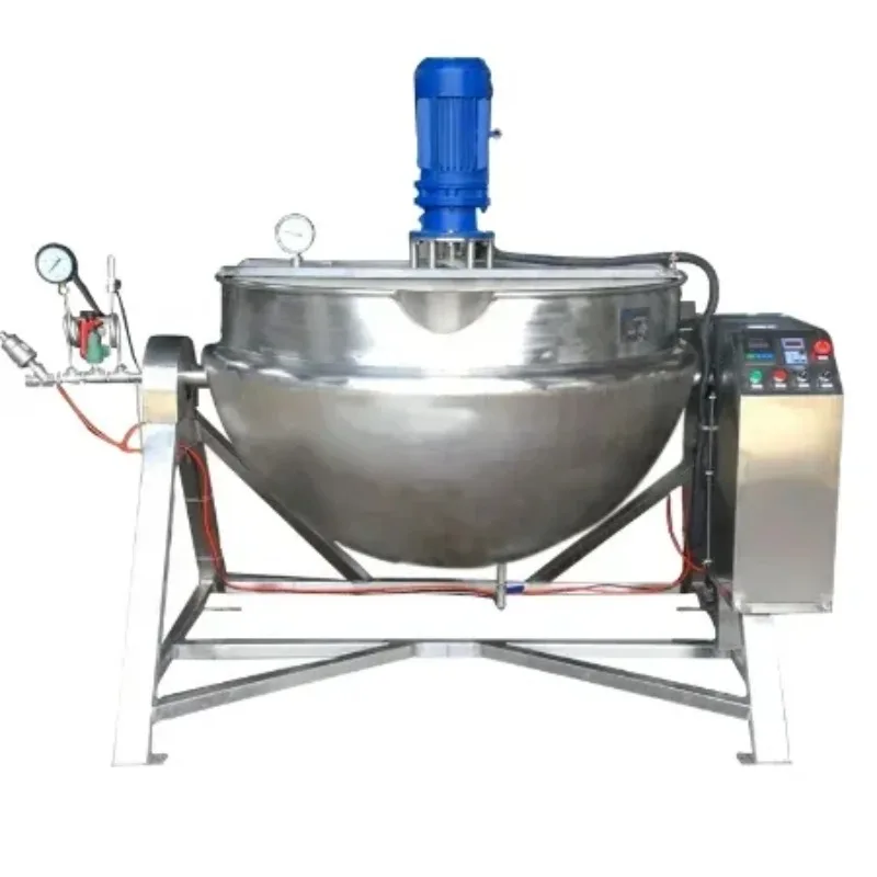 2.2KW Stainless Steel 304 Tiltable - Heating Jacketed Kettle commercial cooking pots With Mixer