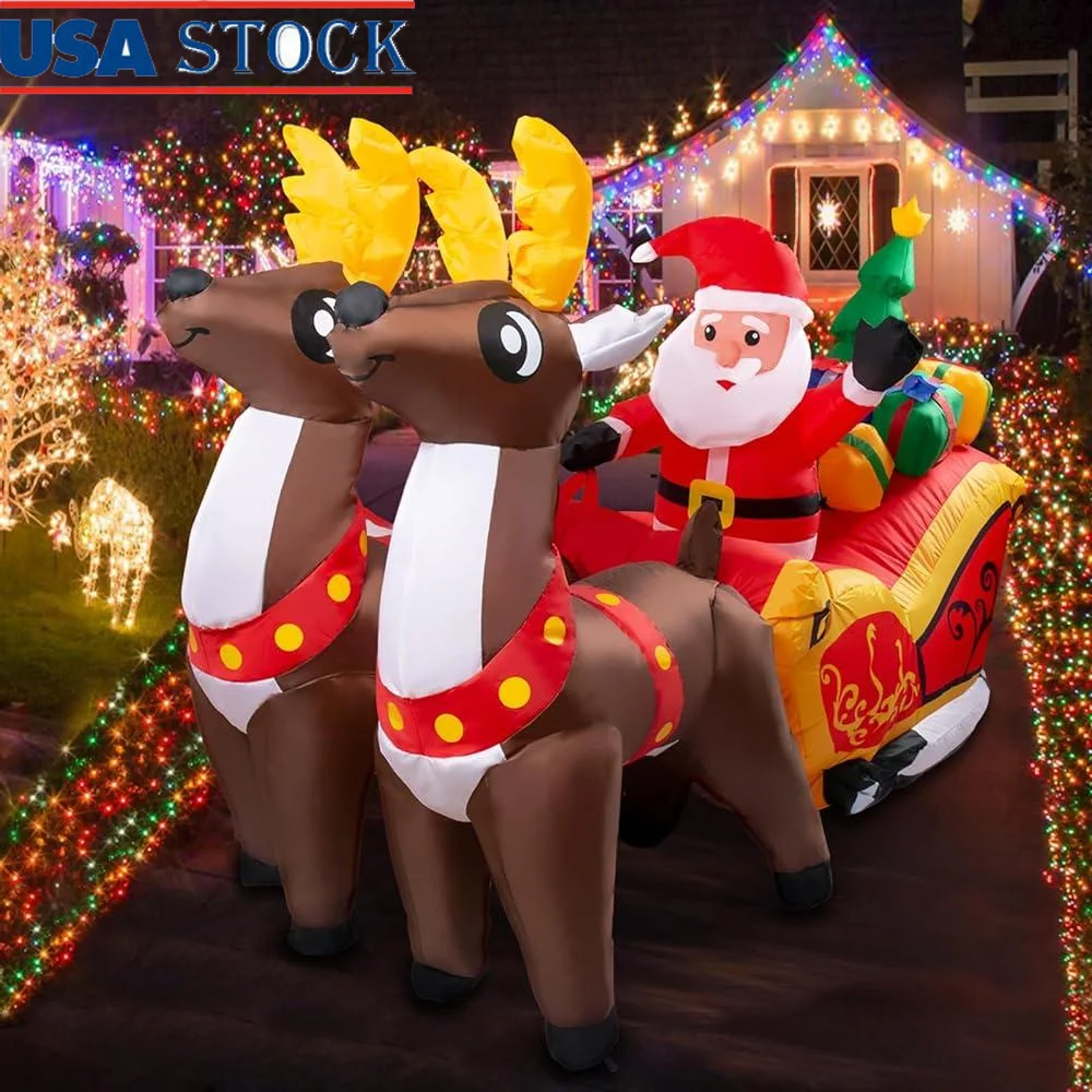 

7 футов рождественские надувные сани Санта-Клауса декор с 2 оленями уличные украшения для двора быстрая инфляция товары для праздничной вечеринки