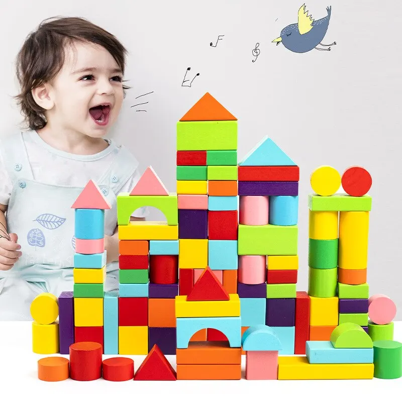 40pcs/Sets Large Safe Wooden Building Blocks Early Educational Blocks Colorful Construction Toys Kids Learning for Children