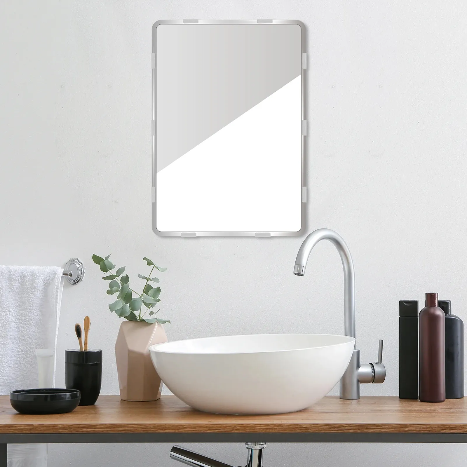 4Set 304 Stainless Steel Mirror Clips Square Design Rust Proof Glass Retainer Clips for Bathroom Wall Mount Mirror Hanging