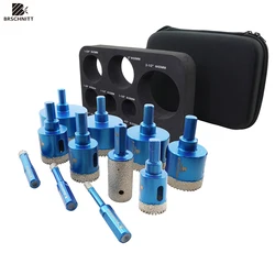 BRSCHNITT Diamond Drilling Bits Kit Tile Cutter for Drilling Ceramic Marble Granite, Triangle Shank 11Pcs Hole Saw