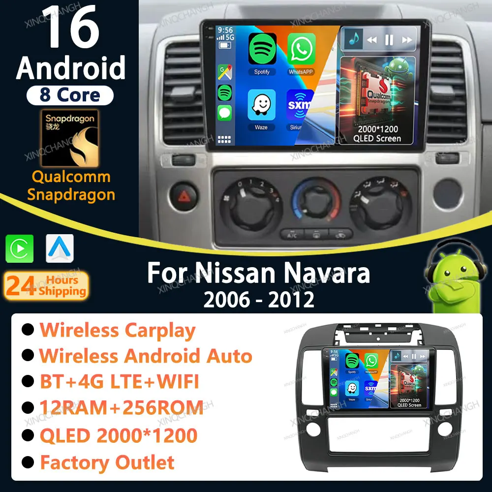 Android 16 Car Radio Carplay Auto For Nissan Navara 2006 - 2012 Dash Fitting Panel Kit Accessories Stereo Casing Frame Audio BT