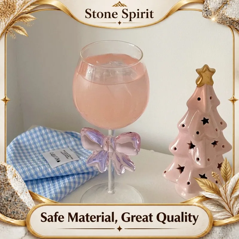 Pink 3D Bow Stemmed Glass, Borosilicate Heat-Resistant Champagne Flute for Romantic Dinner, Aesthetic Gift for Women & Girls