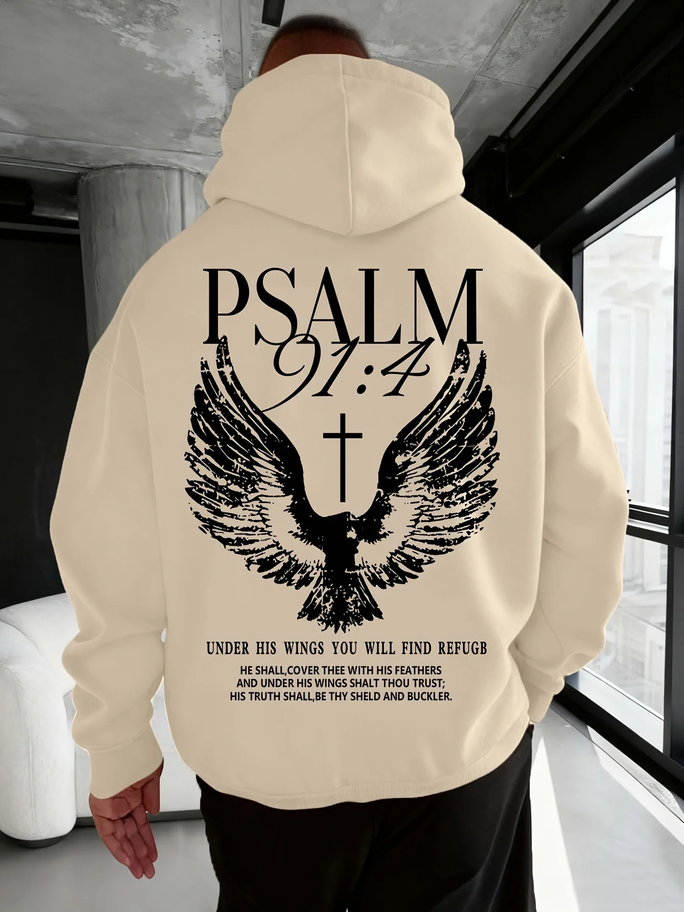 Christian Bible "Psalm" 91:4 Print Men Women Hoodie Street Casual Retro Harajuku Trend Fall Winter Pullover Sweatshirt Clothing - Image 3