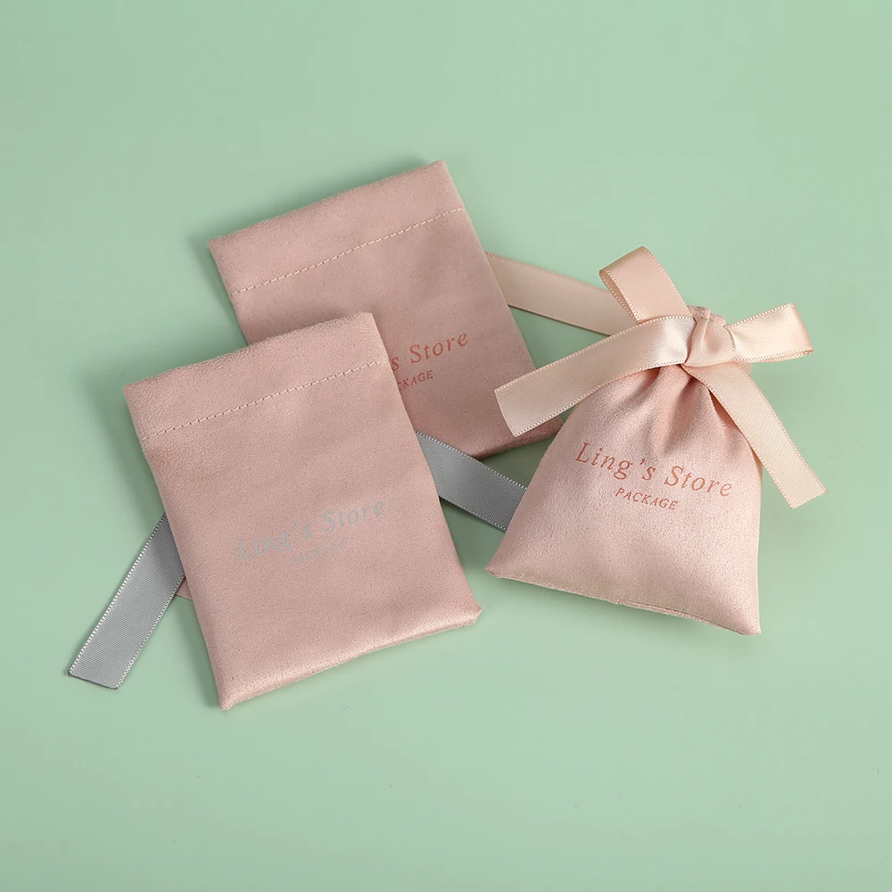 50 قطعة مجوهرات الوردي المخملية الرباط الفانيلا الشريط الحقيبة حفل زفاف عيد ميلاد الوليد هدية التعبئة والتغليف جيب طباعة شعار مخصص #5