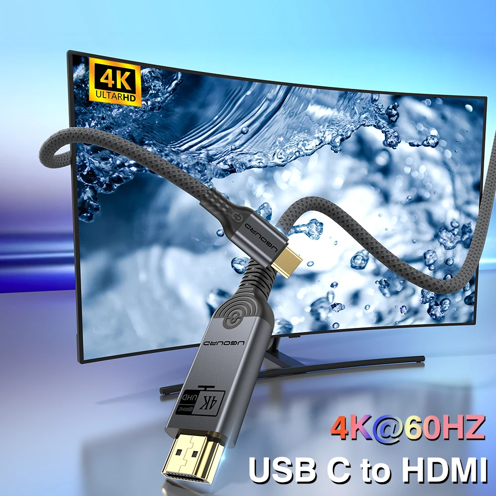 UGOURD USB C to HDMI 2.0 Compatible Cable 4K@60HZ USB Type C to HDMI1.4 Cable HDTV Converter 4K30Hz for MacBook iPad Pro Samsung