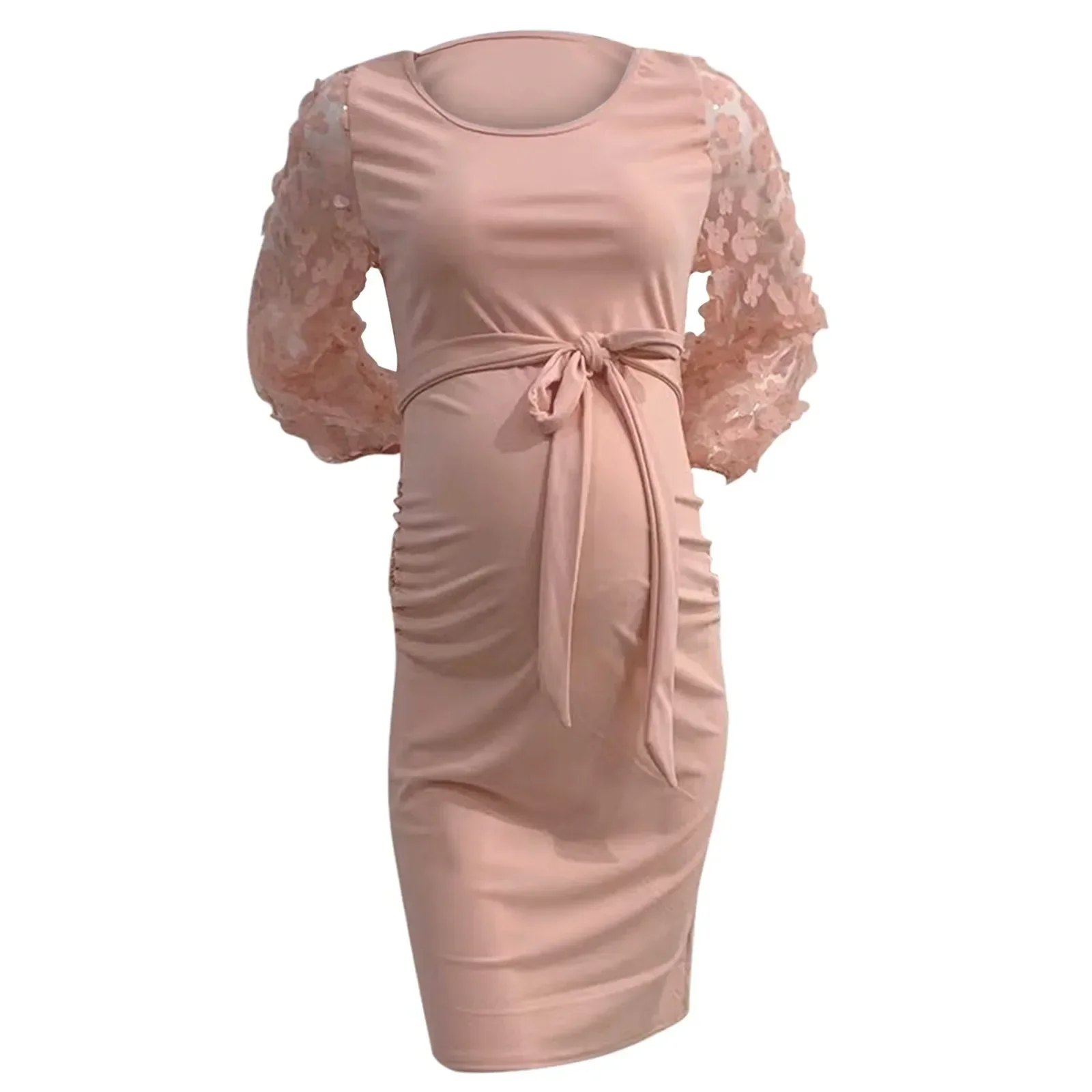 Elegante Vrouwen Jurk Bodycon Zwangerschap Bloem Mesh Lange Mouw Elastische Moederschap Dagelijkse Effen Kleur Fotografie Jurk