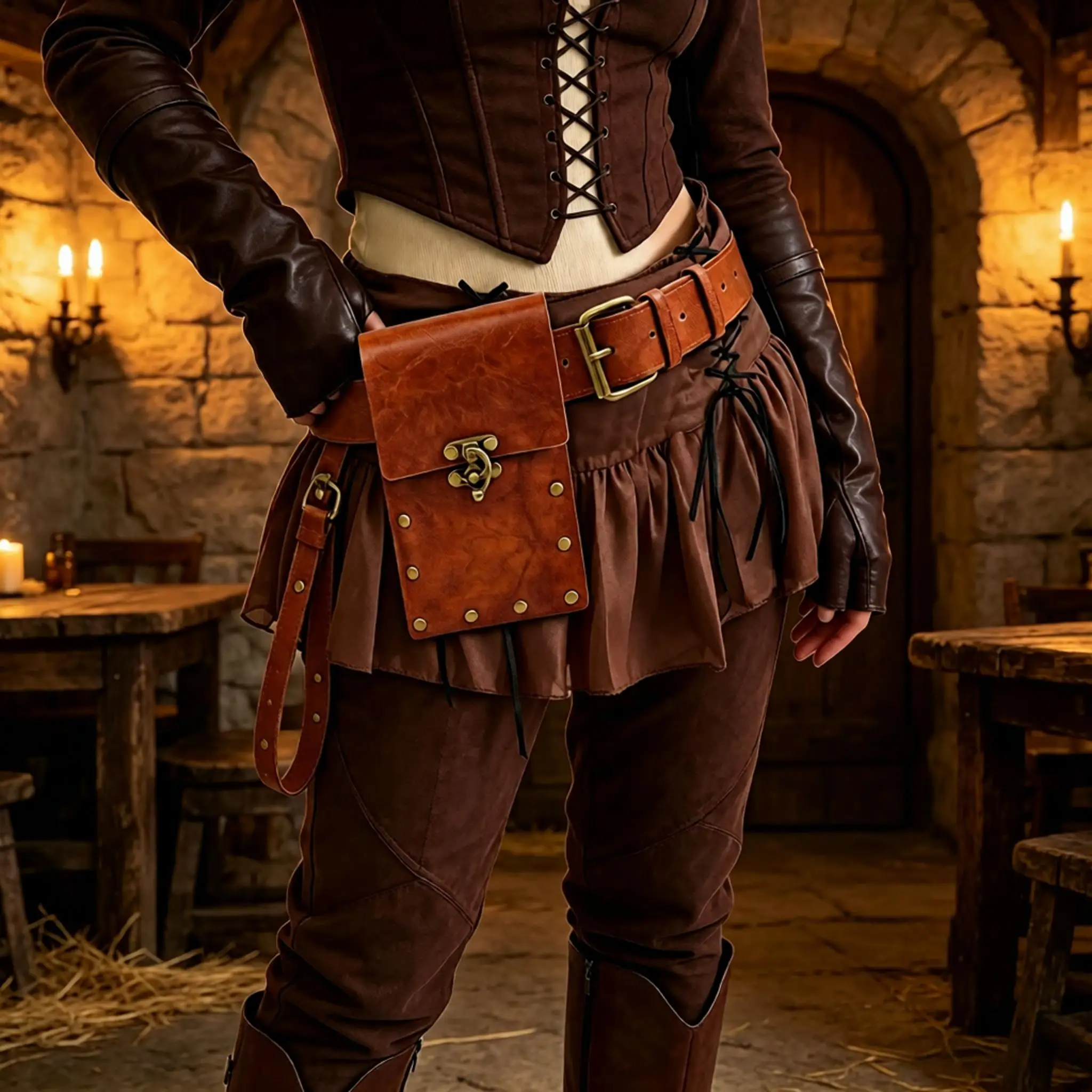 Mittelalterliche Renaissance-Gürteltasche aus PU-Leder, Vintage-Nieten-Hüfttasche, Cosplay-Kostüm-Accessoire für Telefon und Kleinteile – Detail 2