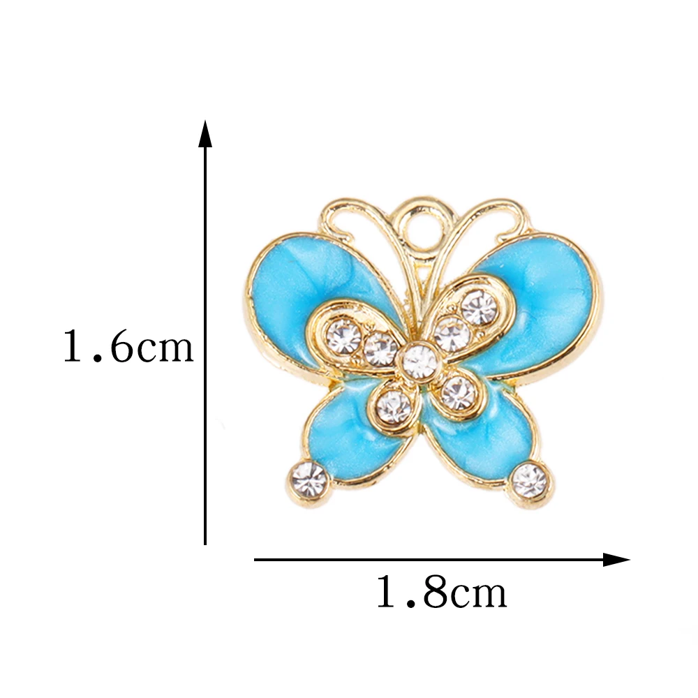 10Pcs/Lot 16*18 Cute Alloy Enamel Half Rhinestone Butterfly Charms Lovely Metal Pendants Accessories For DIY Jewelry Making Bulk