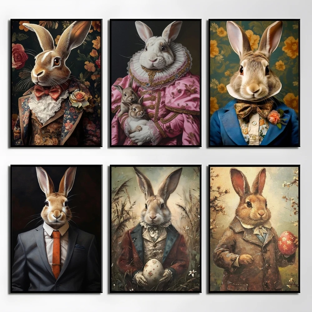 

Retro Animals Bunny Easter Poster HD Art Mural Wallart Waterproof Vintage Print Decor for Home Decoration DIY Durable