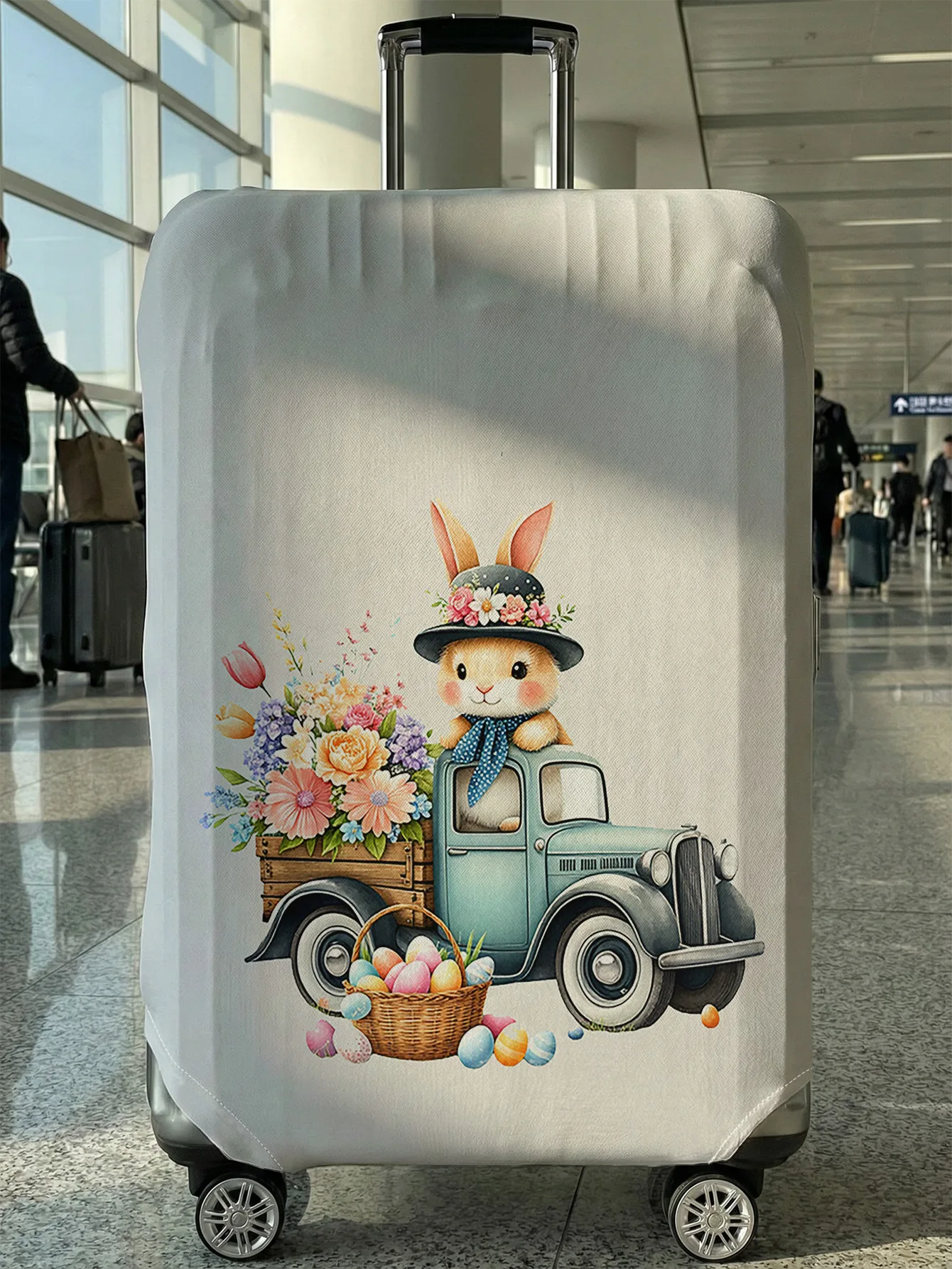 

Чехол для багажа с изображением пасхального кролика, грузовика, яйца и цветов, подходит для чемоданов 18-32 дюймов, чехол на ручку чемодана, дорожные аксессуары