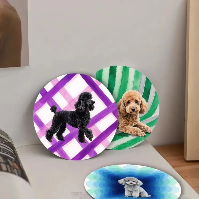 2D Cartoon Bichon Frise Poodle Dog Wooden Coaster Heat-resistant Fun Colour Printing Cup Mat Table Decor Cafes Restaurants Gifts view 6