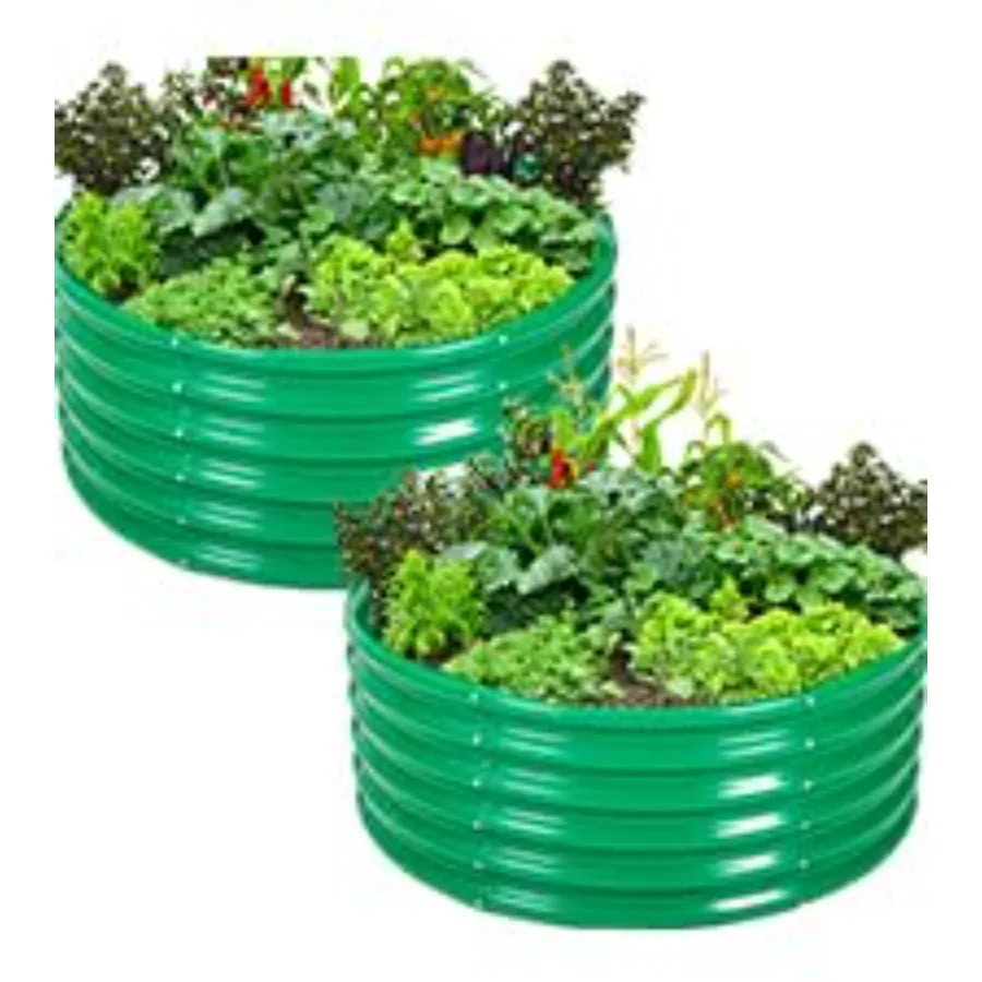 

2 шт. 17-дюймовые (4 фута) круглые оцинкованные металлические приподнятые грядки-ящики для сада, высокие стальные уличные кашпо для цветов и растений