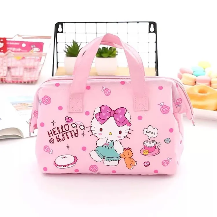 Kawaii Sanrio Hello Kitty Insulated Lunch Box Bag My Melody Cartoon Canvas Picnic Cold Food Cooler Thermal Travel Bag Anime