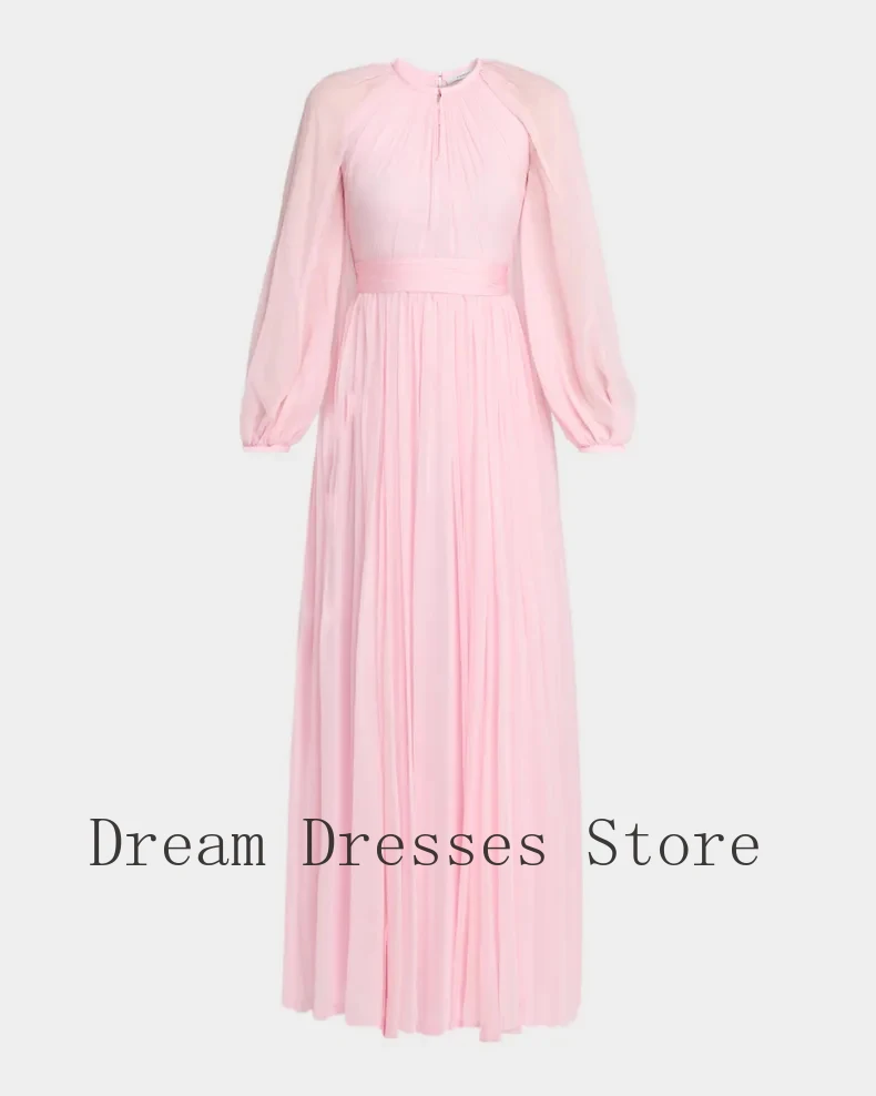 

Customized Elegant Chiffon Pleat Draped Sash A-line Scoop Neck Long Dresses Bespoke Occasion Dresses Casual Modern Style Simple