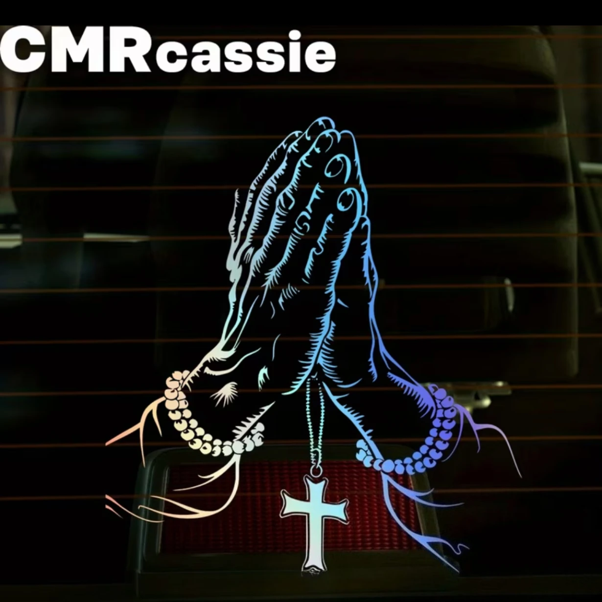 Praying Hands with Rosary Cross Vinyl Car Sticker, Christian Religious Decal for Car Window Bumper, Waterproof Faith Sticker