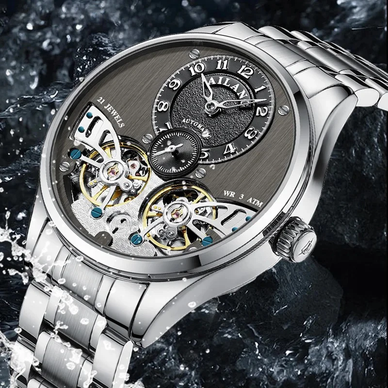 

Ailang автоматические механические часы мужские с двойным турбийоном водонепроницаемые скелетон дизайн спортивные роскошные наручные часы