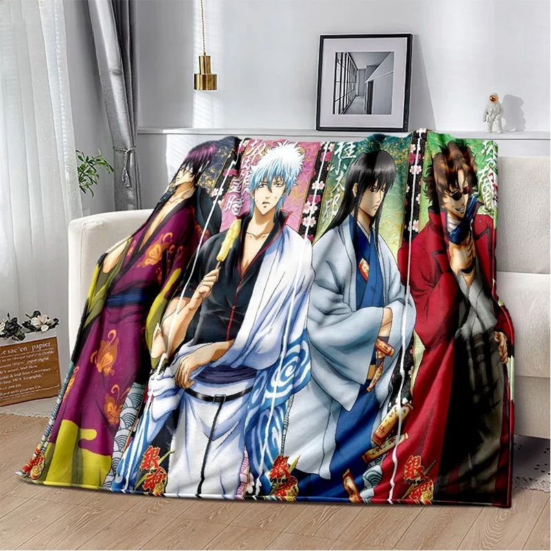 Cartoon Blanket Sofa Gintoki Kagura Gintama Warm Bed Fleece Custom Nap Home Fluffy Soft Blankets King Size Microfiber Bedding