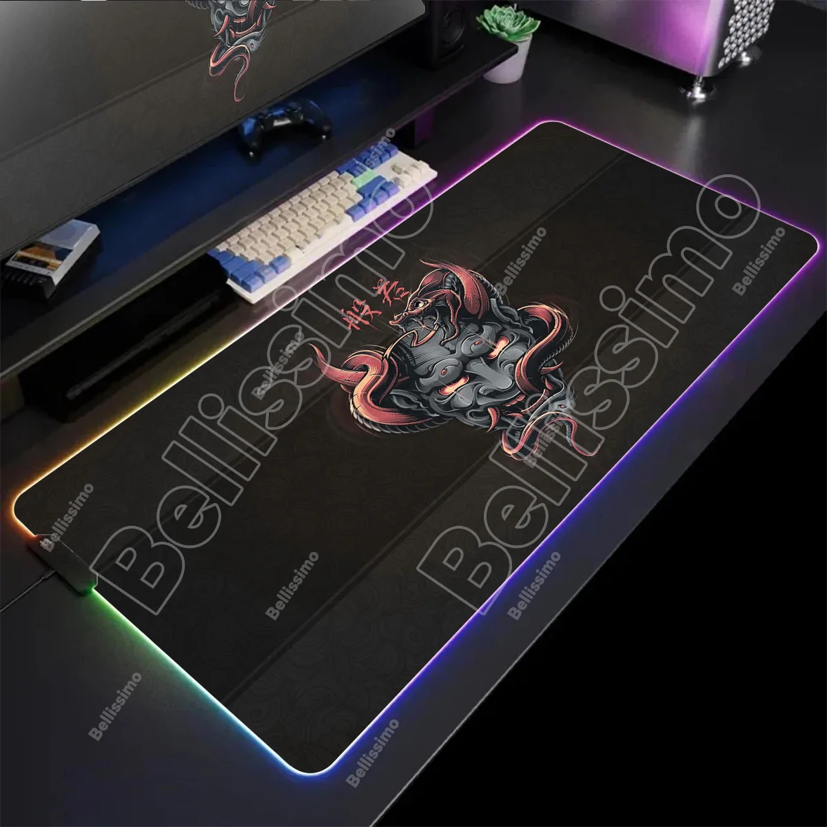

LED Light Large Black Mousepad RGB Japanese Ghost Warrior Keyboard Cover Desk mat Surface Mouse Pad Multi-size Computer Game Mat