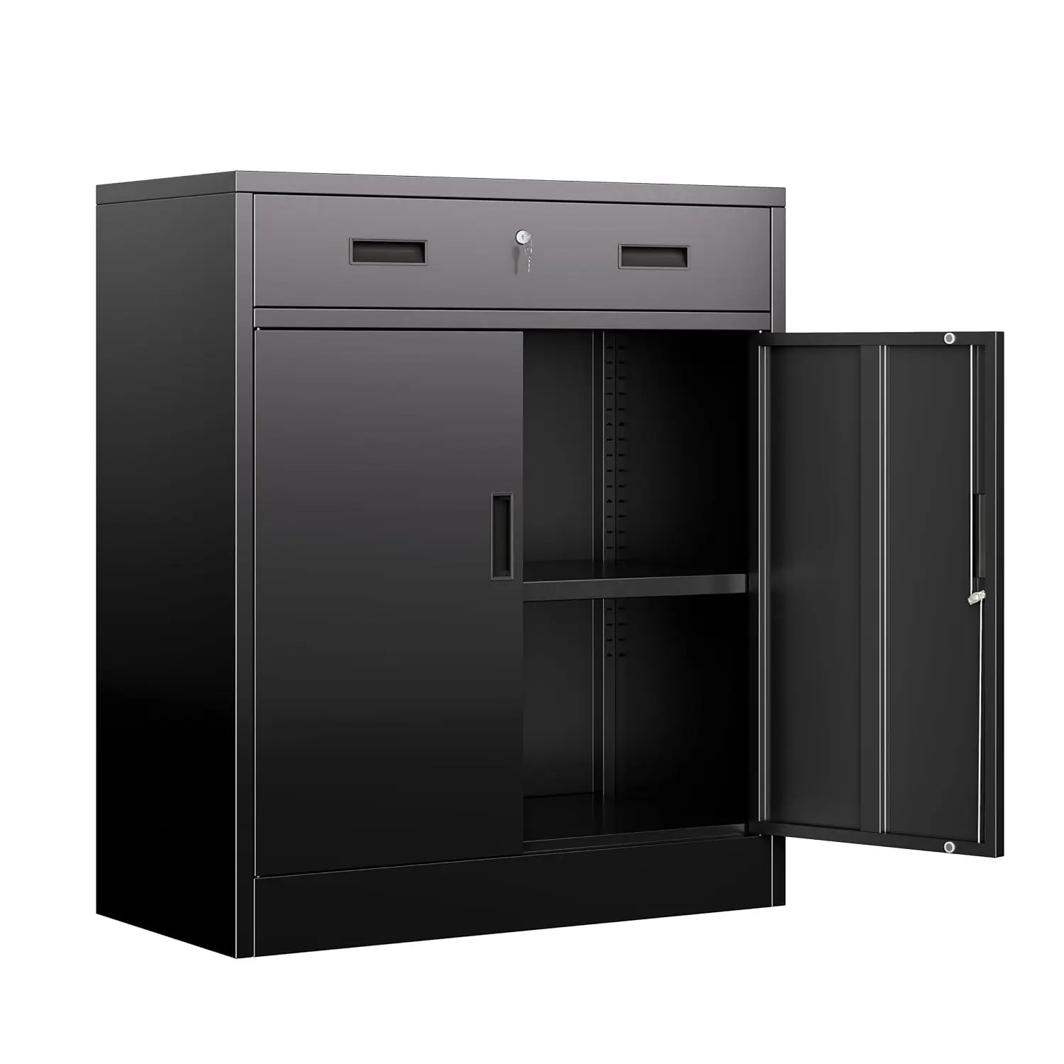 Metal Garage Storage Cabinet with One Lockable Drawer 2 Locking Doors and an Adjustable Shelf, 36